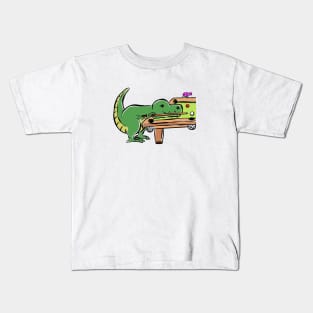 Pool Snooker Player Tyrannosaurus Dinosaur Dino Cartoon Cute Character Kids T-Shirt